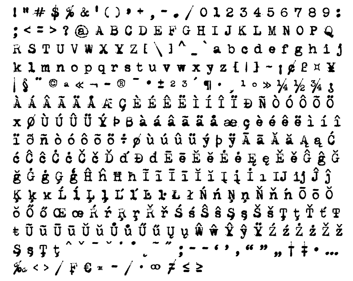 machinar font - complete character list