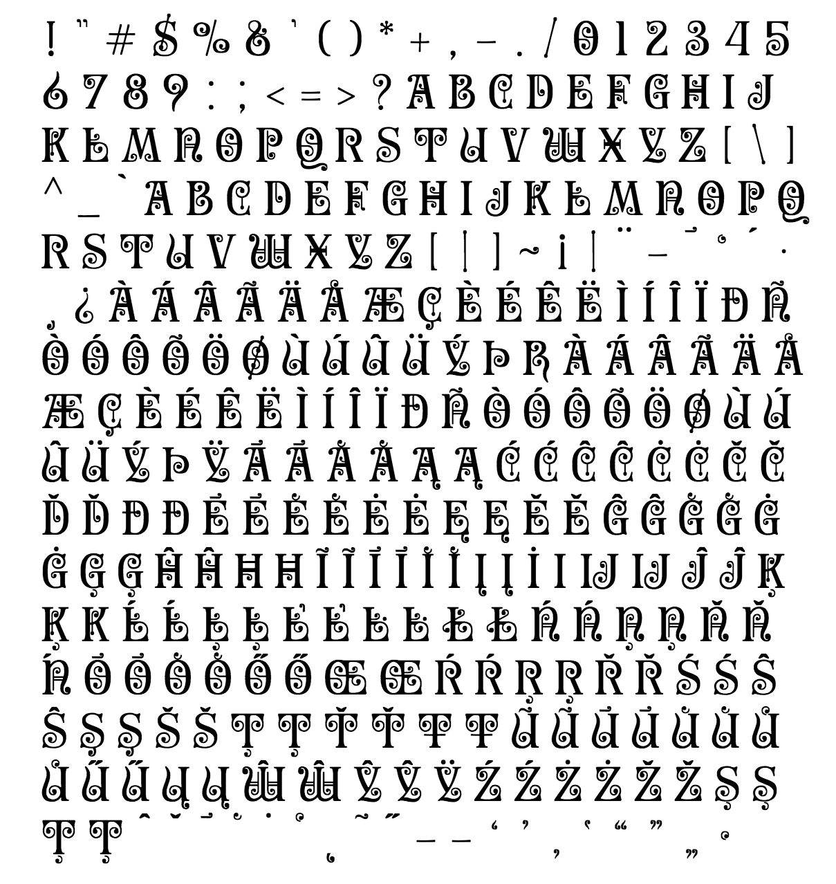 secesja pro font - complete character list