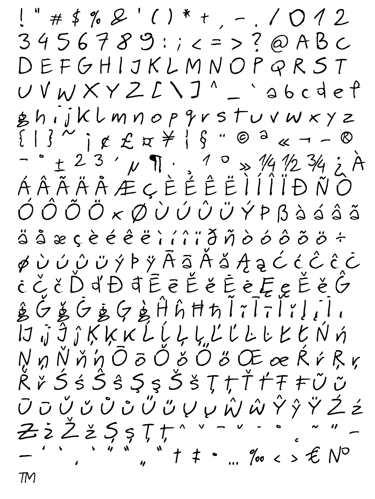 barmereczny font - complete character list