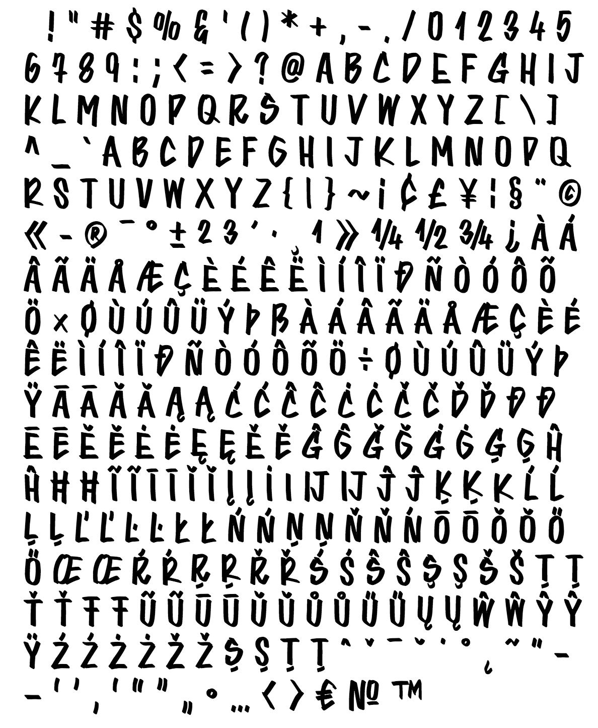 procent font - complete character list